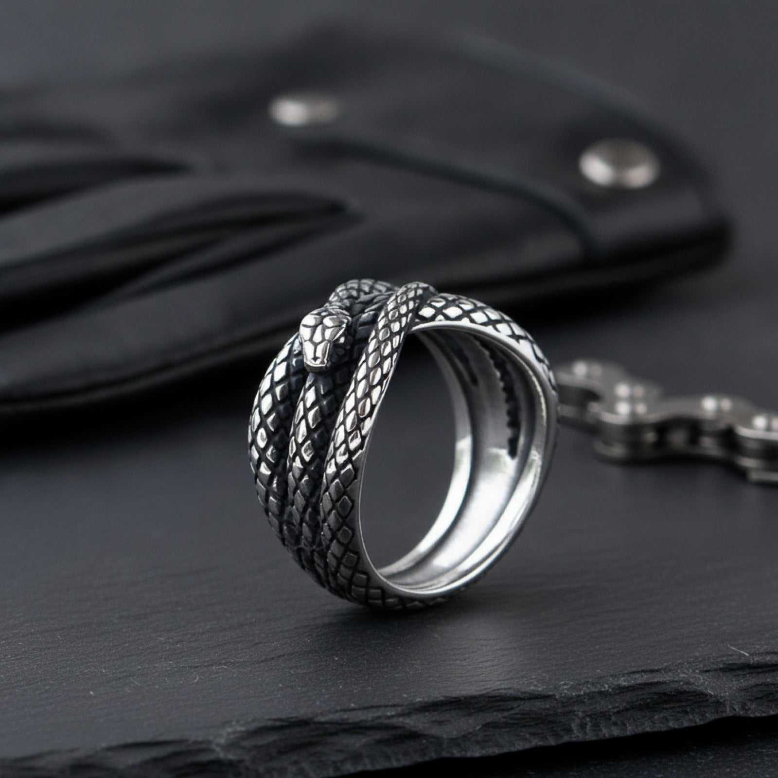 Bague Motard Punk Rock Serpent 3D Acier Inoxydable Homme Style Gothique