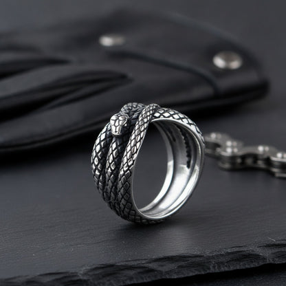 Bague Motard Punk Rock Serpent 3D Acier Inoxydable Homme Style Gothique