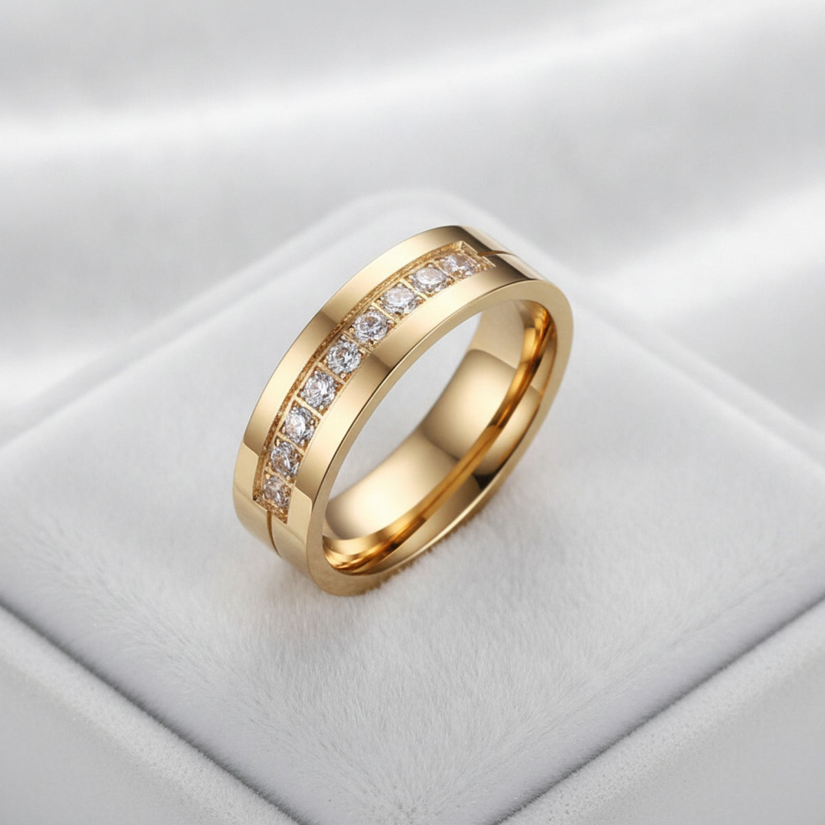 Bague de mariage en acier inoxydable doré pour couple - Bijou de promesse avec zirconium