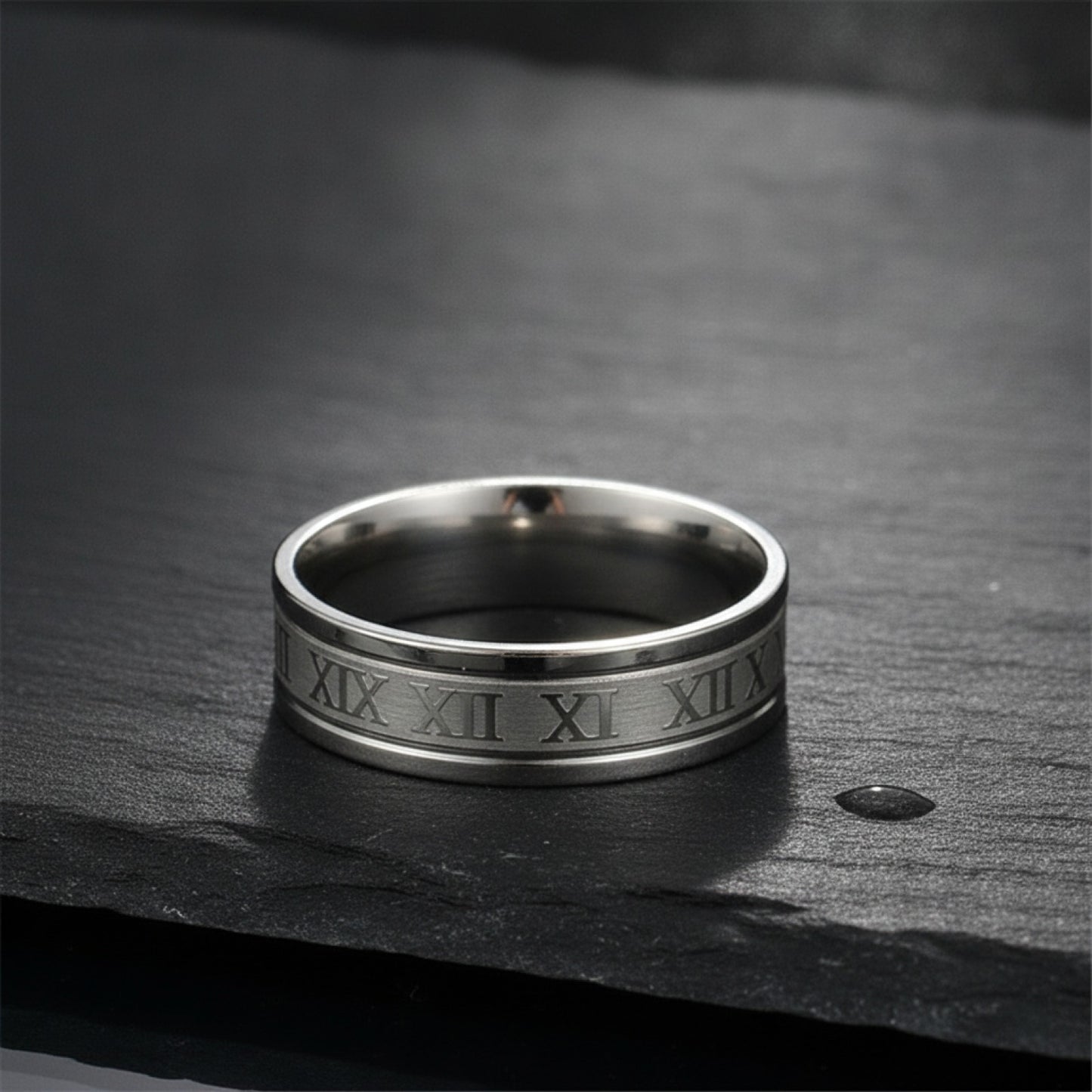 Bague Homme Acier Inoxydable Vintage Chiffres Romains 6mm - Bijou Tendance Cadeau