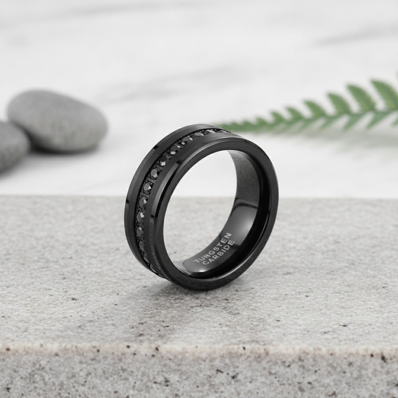 Bague Homme Femme en Tungstène Noir CZ - 8mm, Alliance Mariage Fiançailles Confortable