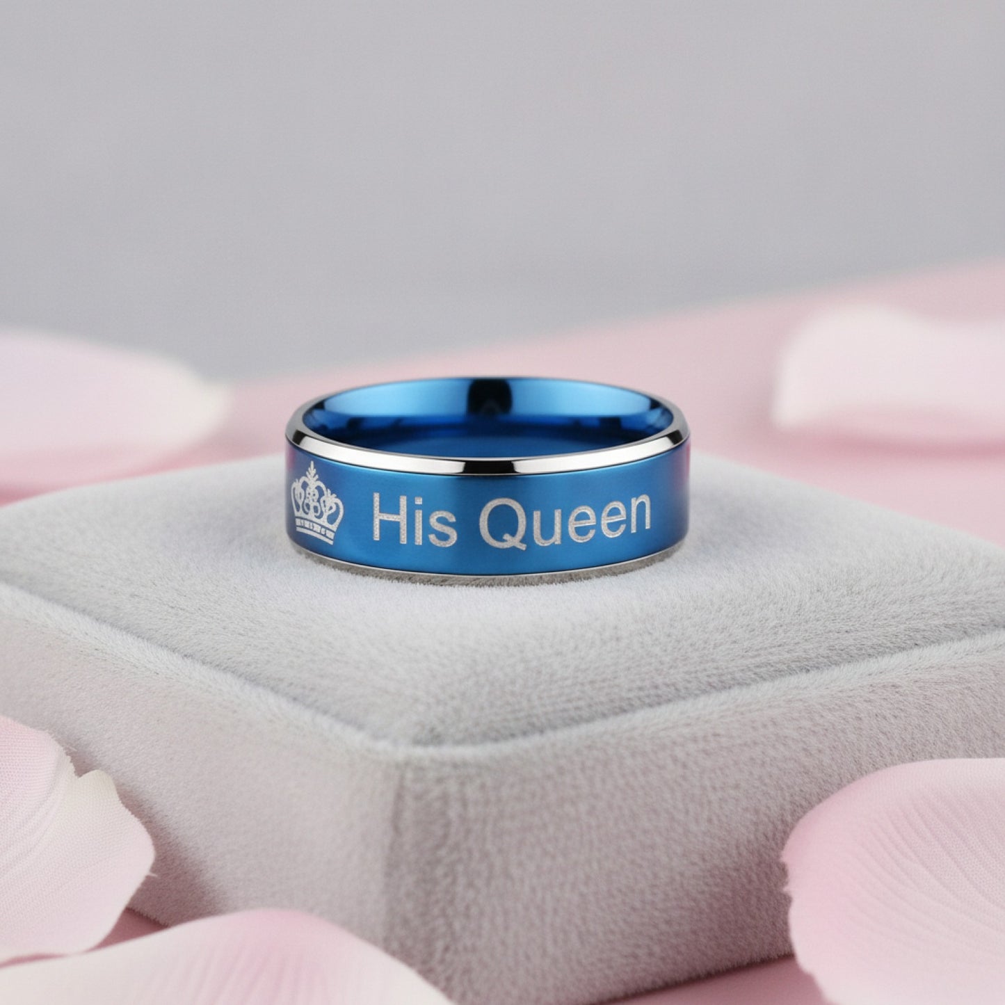 Bagues de couple 'Her King' & 'His Queen' en acier inoxydable - Cadeau romantique pour amoureux