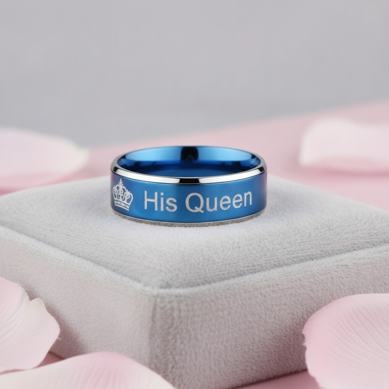 Bagues de couple 'Her King' & 'His Queen' en acier inoxydable - Cadeau romantique pour amoureux