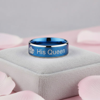 Bagues de couple 'Her King' & 'His Queen' en acier inoxydable - Cadeau romantique pour amoureux