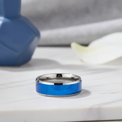 Bague de mariage homme acier inoxydable 8mm bleu brossé - Cadeau fiançailles couple