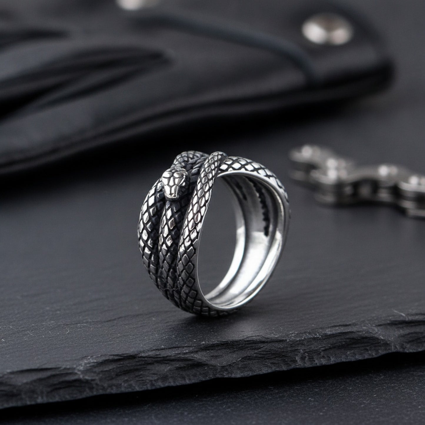 Bague Motard Punk Rock Serpent 3D Acier Inoxydable Homme Style Gothique