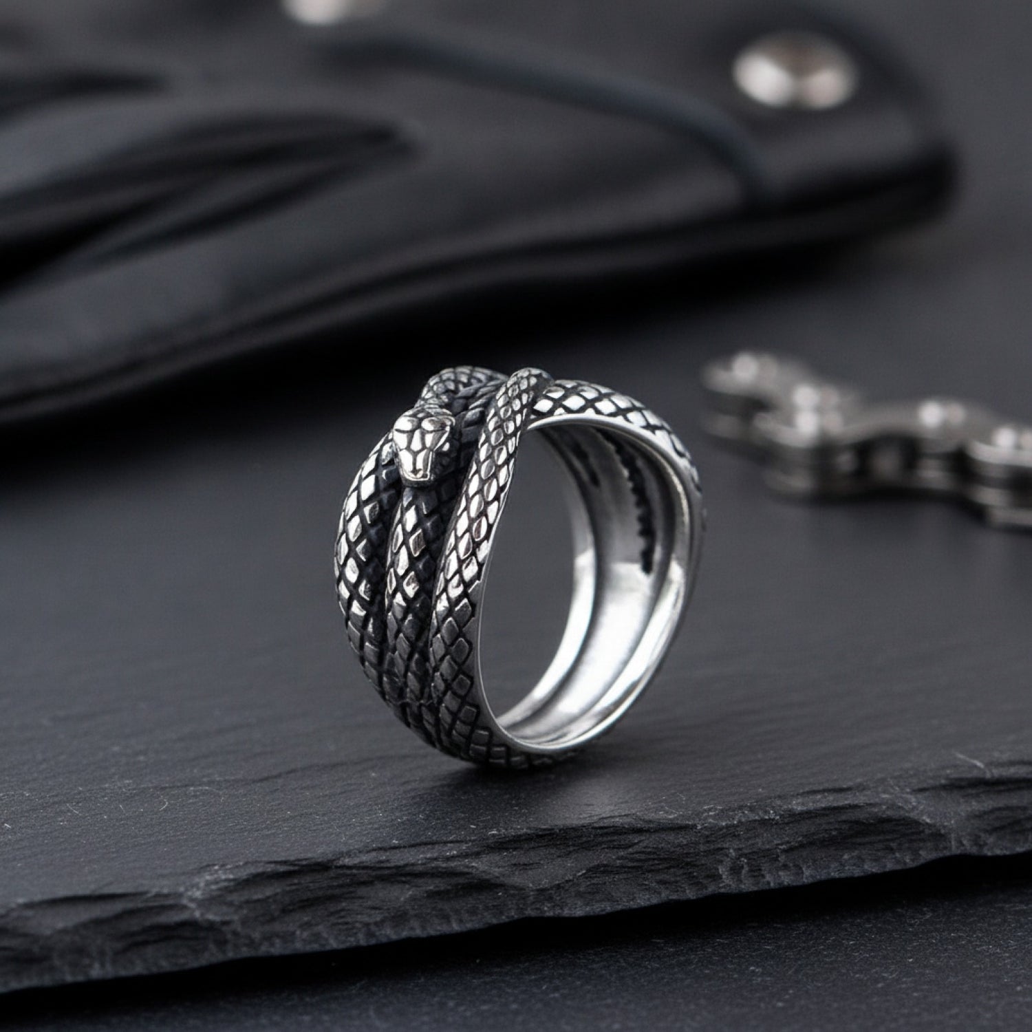 Bague Motard Punk Rock Serpent 3D Acier Inoxydable Homme Style Gothique