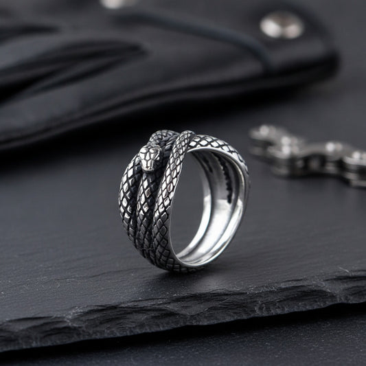 Bague Motard Punk Rock Serpent 3D Acier Inoxydable Homme Style Gothique