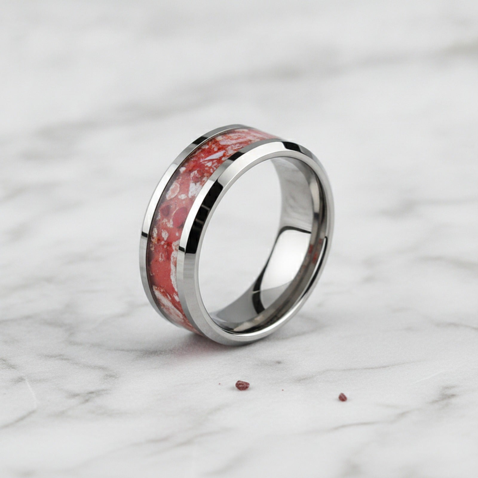 Bague Acier Inoxydable 8mm : Alliance Mariage Pierre Rouge & Blanche - Confort & Style