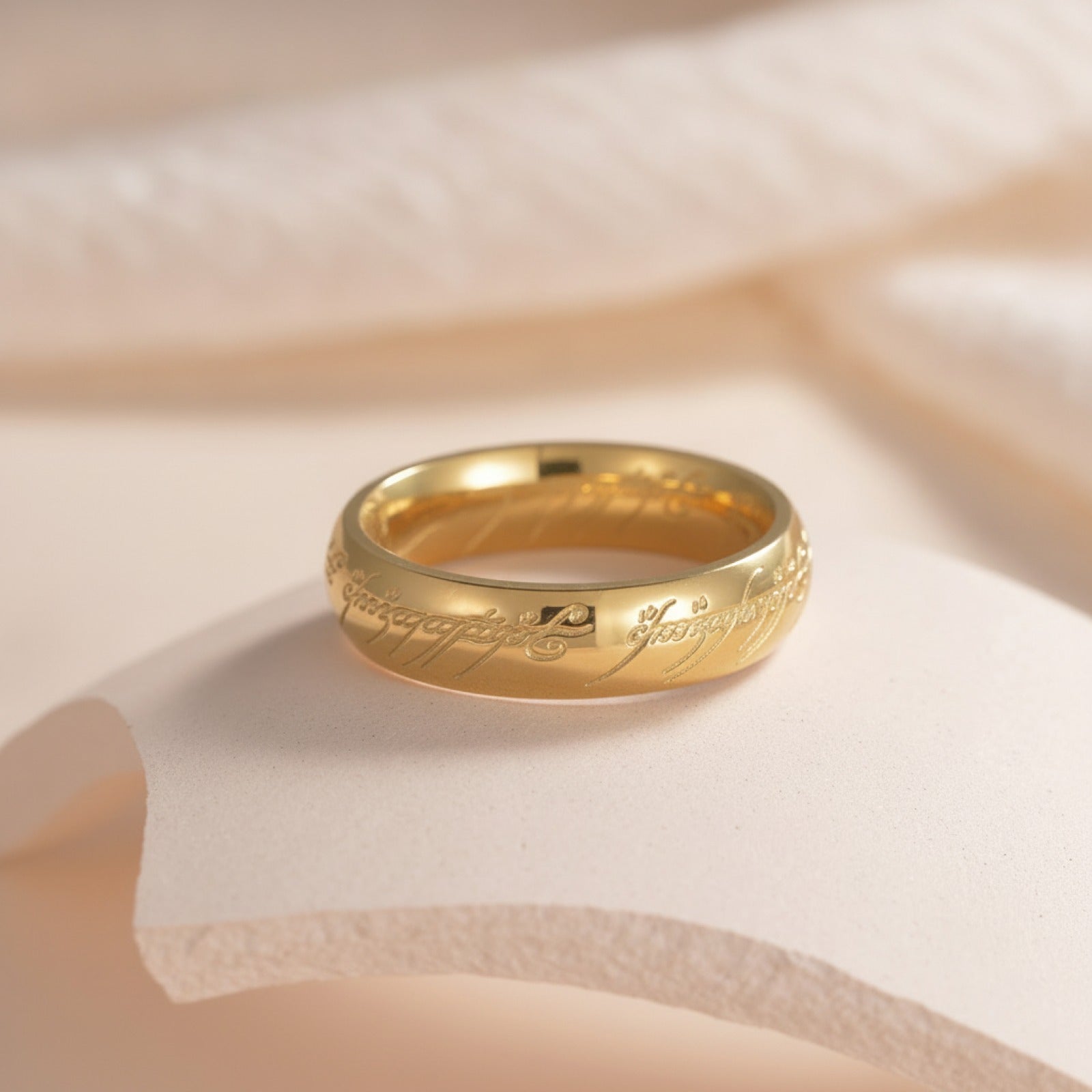 Bague Homme Acier Inoxydable Plaqué Or Gravée 3D - Cadeau Puissance 6mm