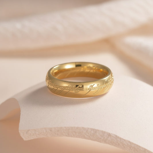 Bague Homme Acier Inoxydable Plaqué Or Gravée 3D - Cadeau Puissance 6mm
