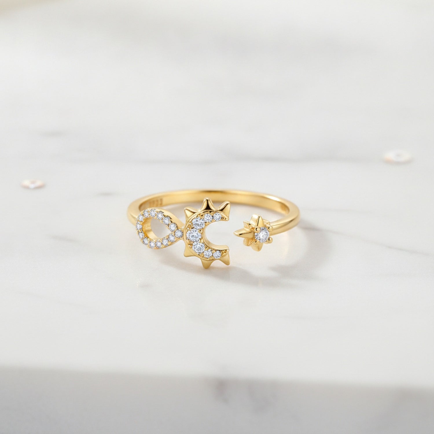 Bague Argent 925 Doré Femme Zircon Infini Étoile Lune - Bijou Cadeau Original