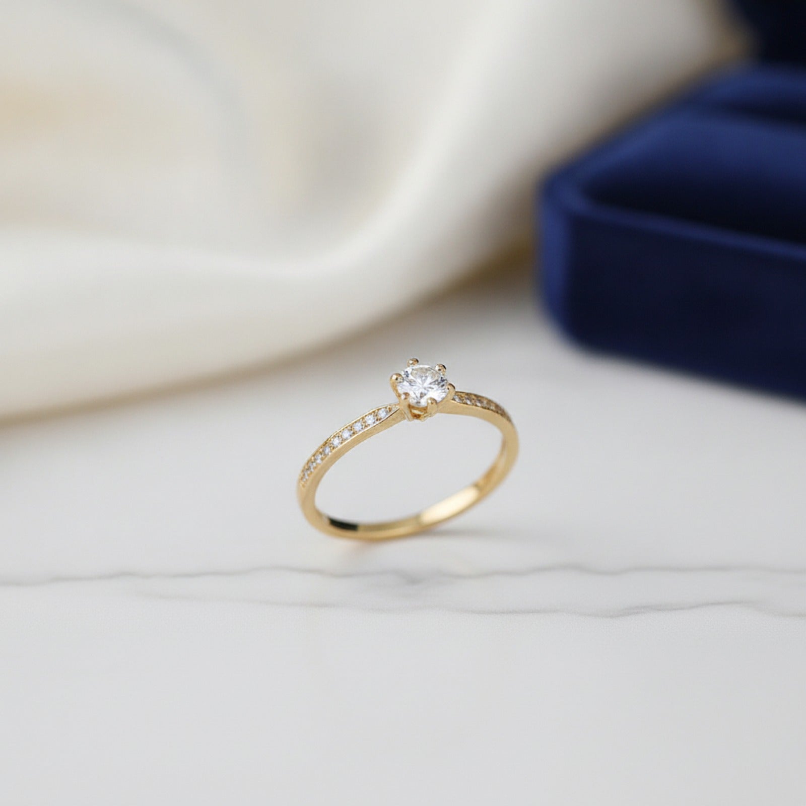 Bague Argent Sterling 925 Plaqué Or 14K Zircon Femme - Bijou Mariage Élégant
