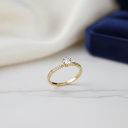 Bague Argent Sterling 925 Plaqué Or 14K Zircon Femme - Bijou Mariage Élégant