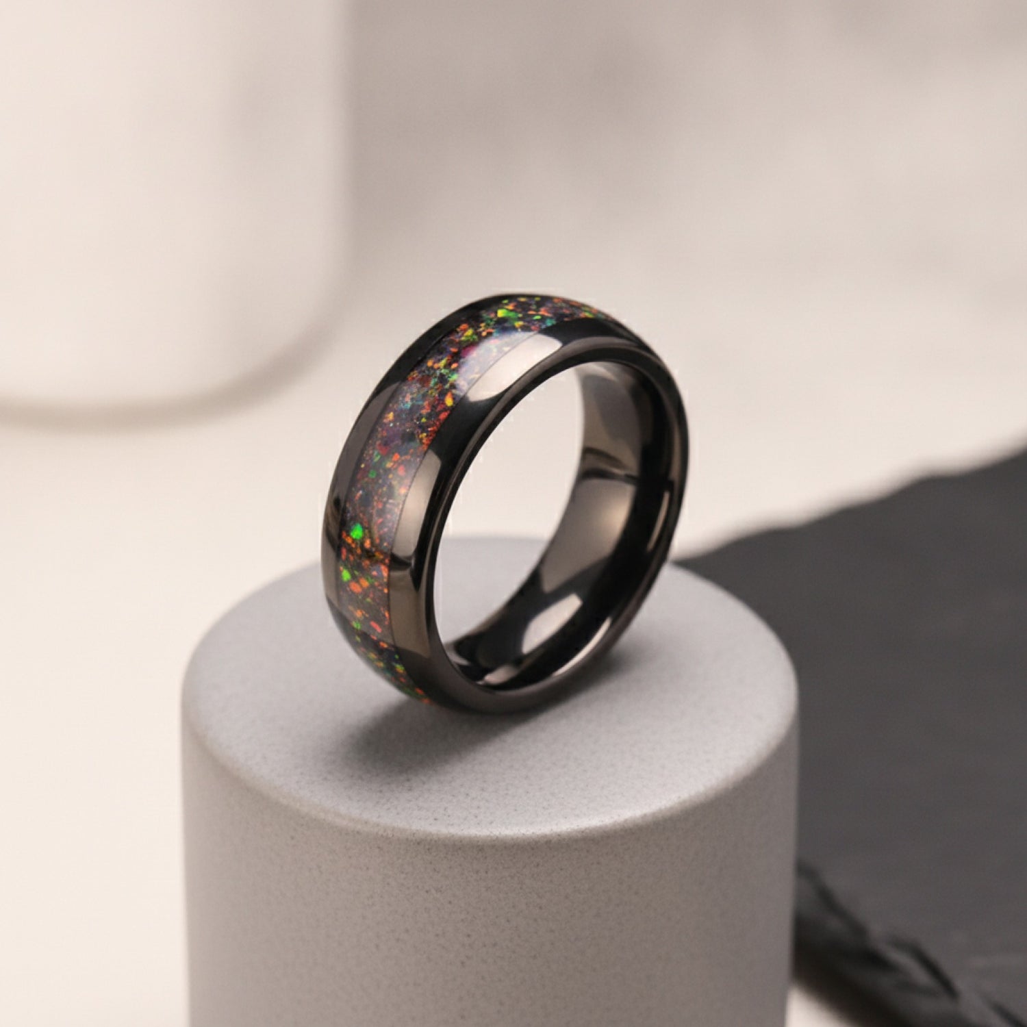 Bague Homme Carbure Tungstène Opale Rouge - Alliance Mariage & Fiançailles