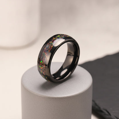 Bague Homme Carbure Tungstène Opale Rouge - Alliance Mariage & Fiançailles