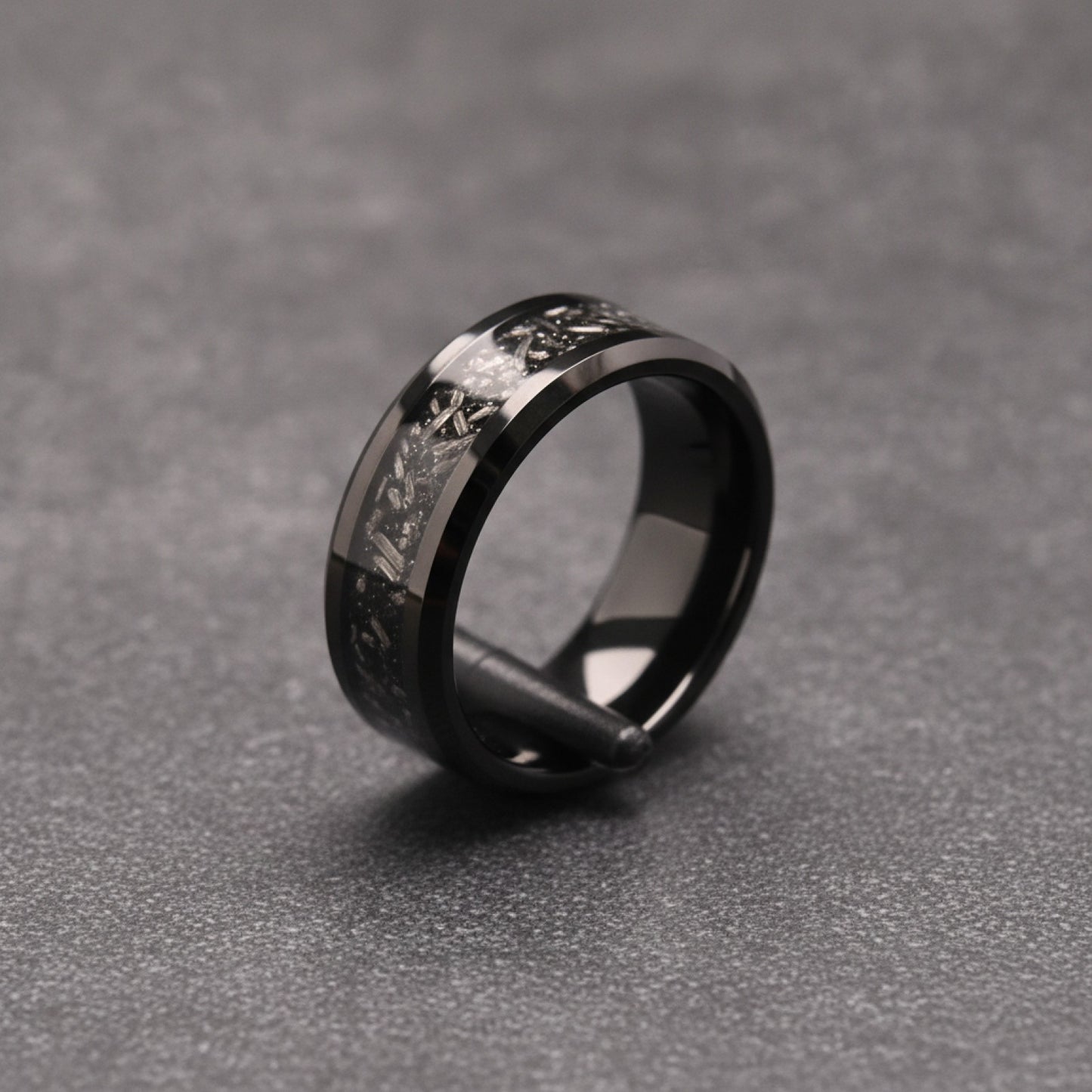 Bague Homme Carbure de Tungstène avec Incrustation Météorite - Alliance Mariage & Fiançailles