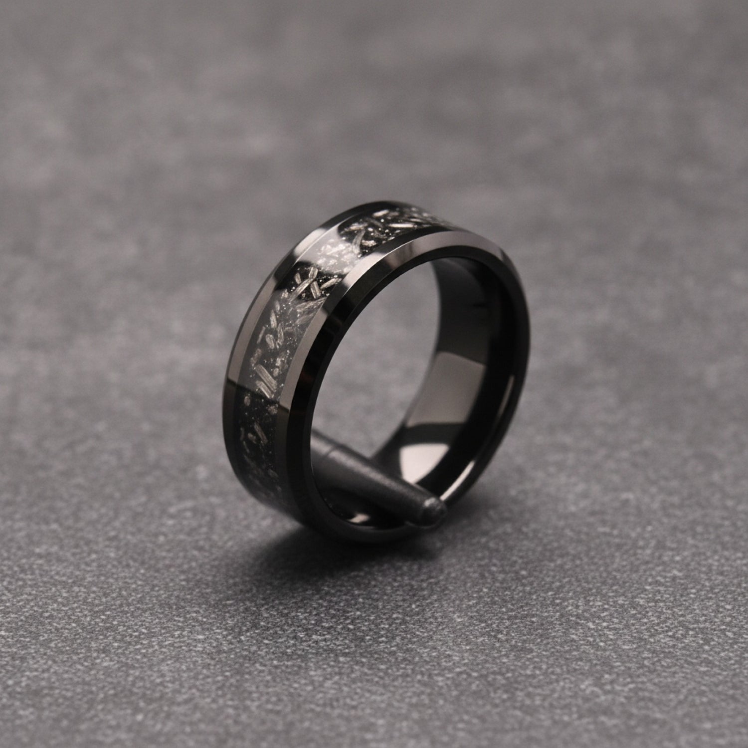 Bague Homme Carbure de Tungstène avec Incrustation Météorite - Alliance Mariage & Fiançailles