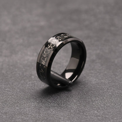 Bague Homme Carbure de Tungstène avec Incrustation Météorite - Alliance Mariage & Fiançailles