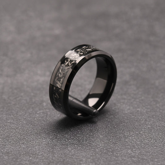 Bague Homme Carbure de Tungstène avec Incrustation Météorite - Alliance Mariage & Fiançailles