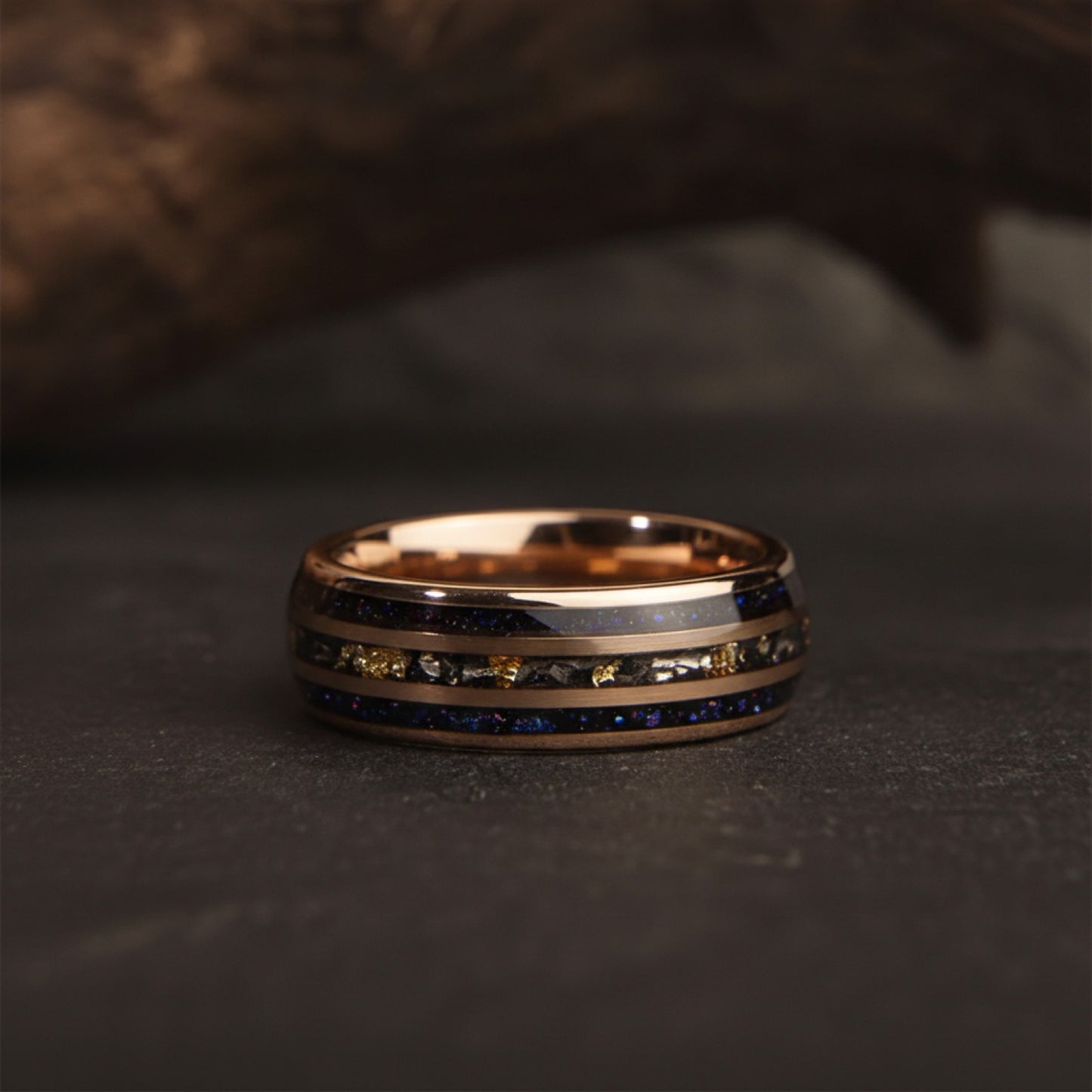 Bague Homme Tungstène 8mm Effet Météorite - Alliance Mariage & Fiançailles