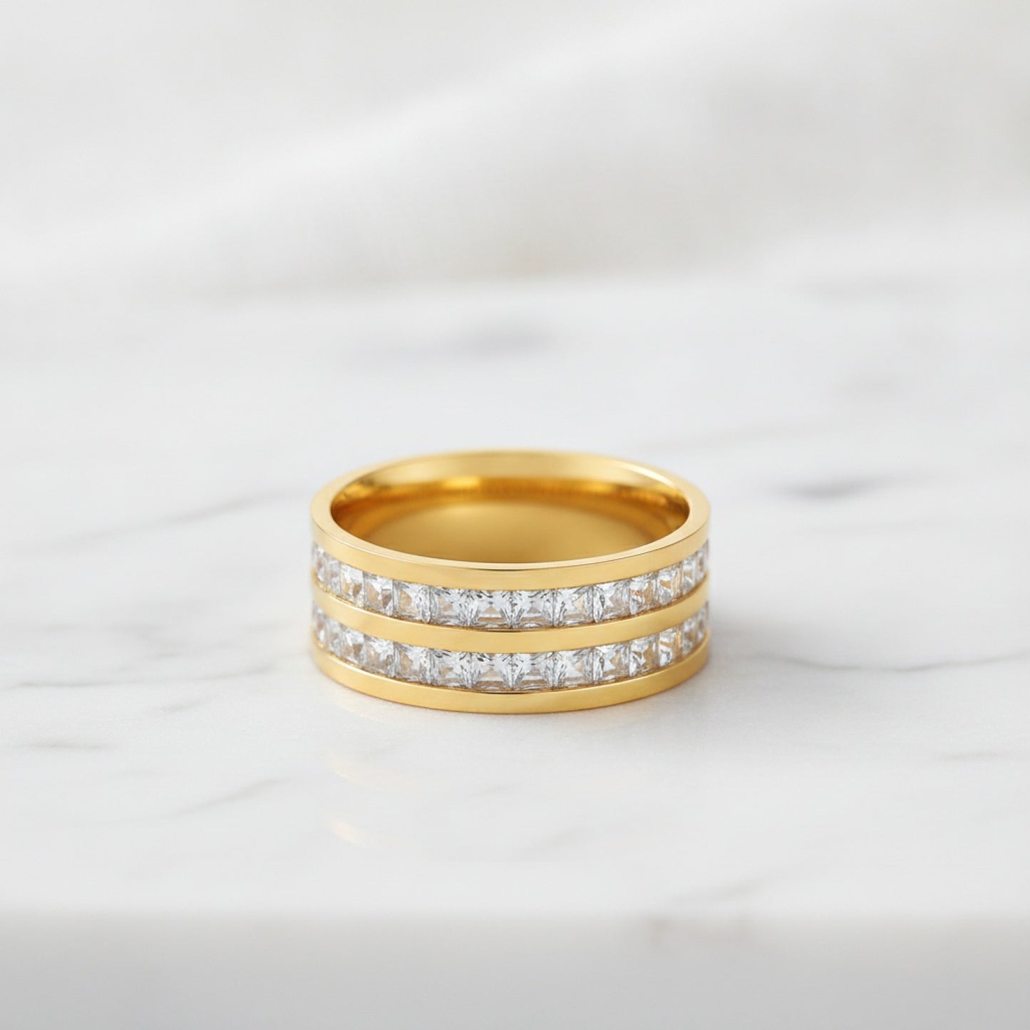 Bague Acier Inoxydable Or & Argent Sertie Zircone - Unisexe 4mm/8mm
