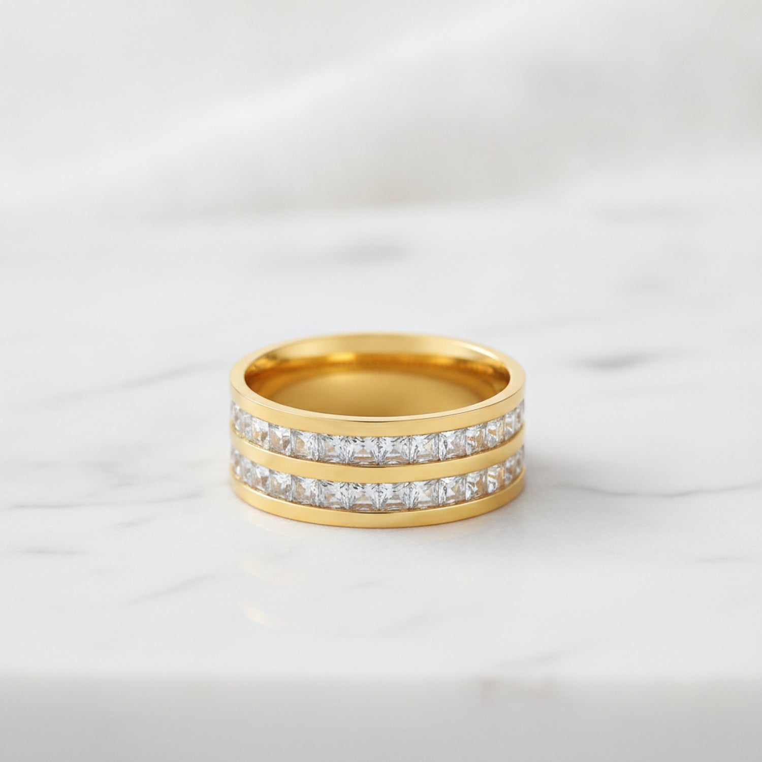 Bague Acier Inoxydable Or & Argent Sertie Zircone - Unisexe 4mm/8mm
