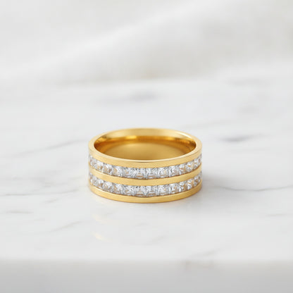Bague Acier Inoxydable Or & Argent Sertie Zircone - Unisexe 4mm/8mm