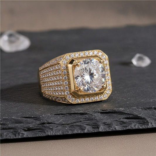 Bague Vintage Zircon Blanc Brillant - Alliance Mariage & Fiançailles Or Homme Femme