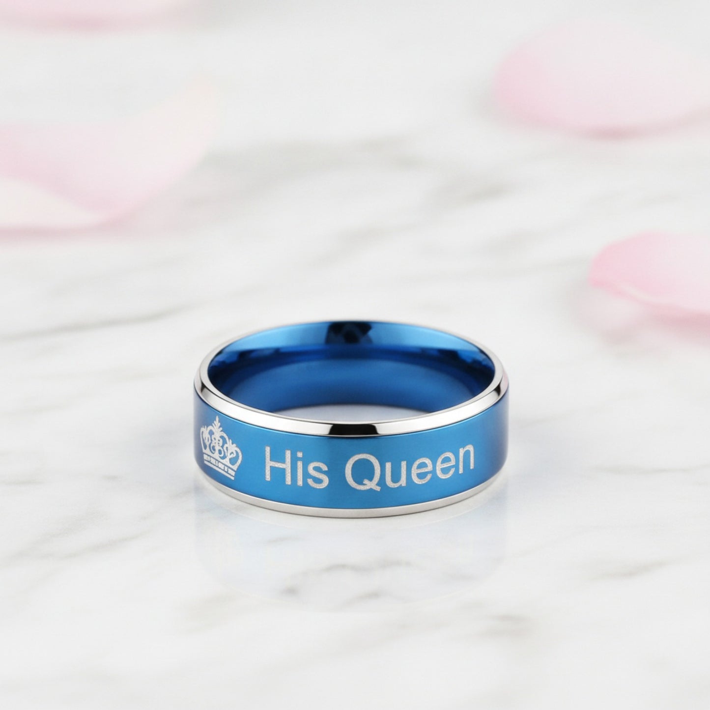 Bagues de couple 'Her King' & 'His Queen' en acier inoxydable - Cadeau romantique pour amoureux