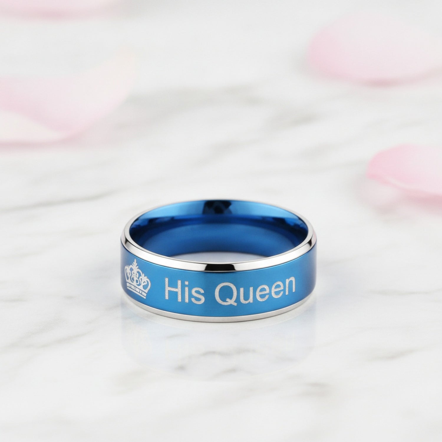 Bagues de couple 'Her King' & 'His Queen' en acier inoxydable - Cadeau romantique pour amoureux