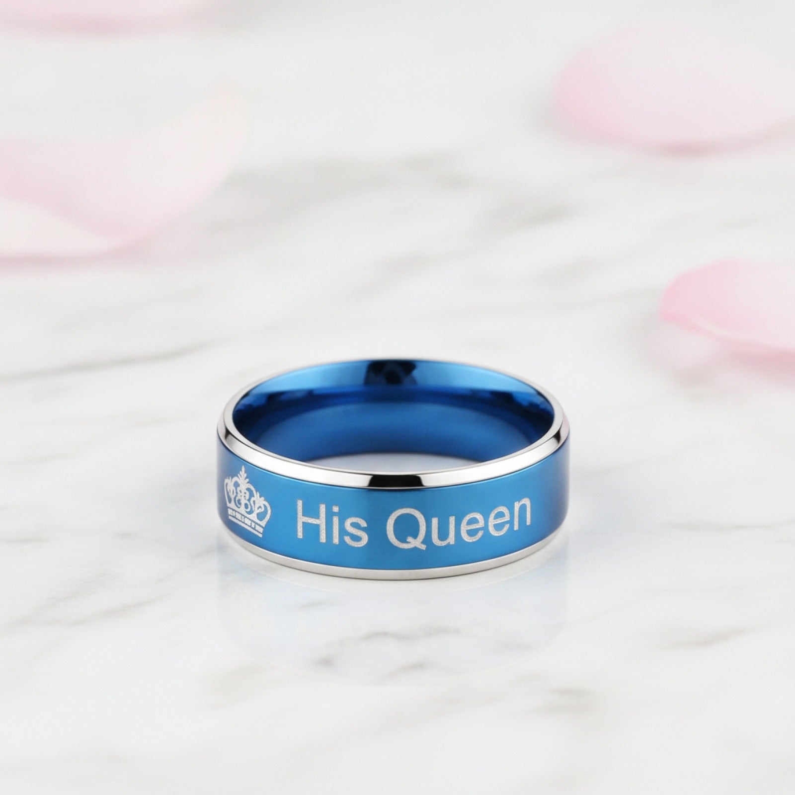 Bagues de couple 'Her King' & 'His Queen' en acier inoxydable - Cadeau romantique pour amoureux