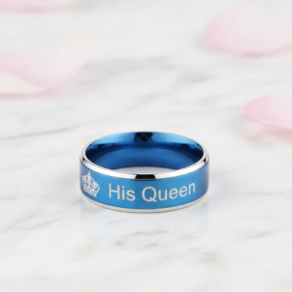 Bagues de couple 'Her King' & 'His Queen' en acier inoxydable - Cadeau romantique pour amoureux