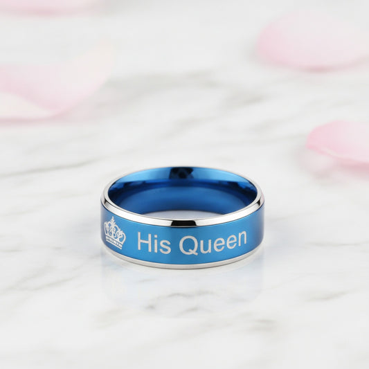Bagues de couple 'Her King' & 'His Queen' en acier inoxydable - Cadeau romantique pour amoureux