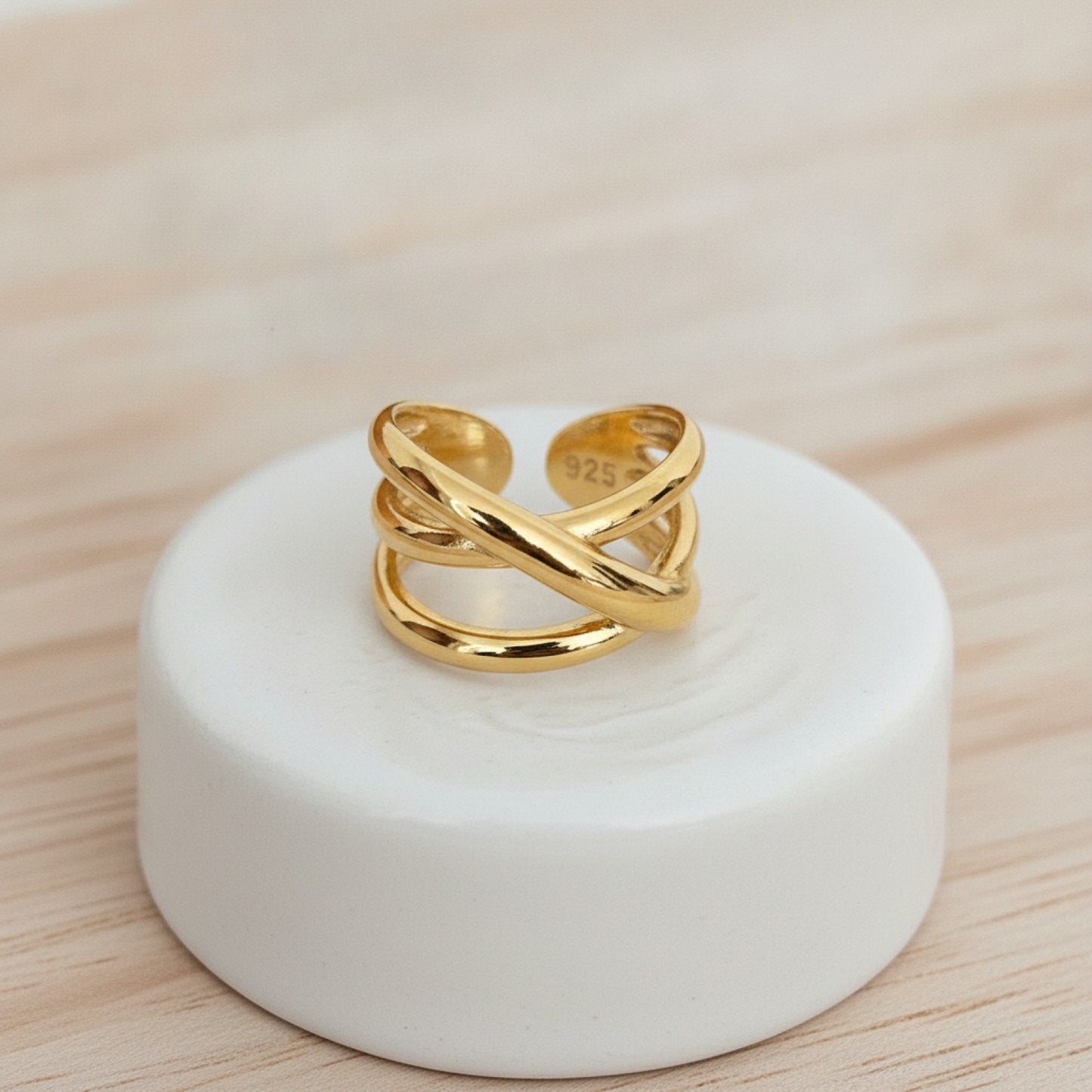 Bague Argent Sterling 925 Réglable pour Femme et Homme - Bijou Fin avec Croix Dorée