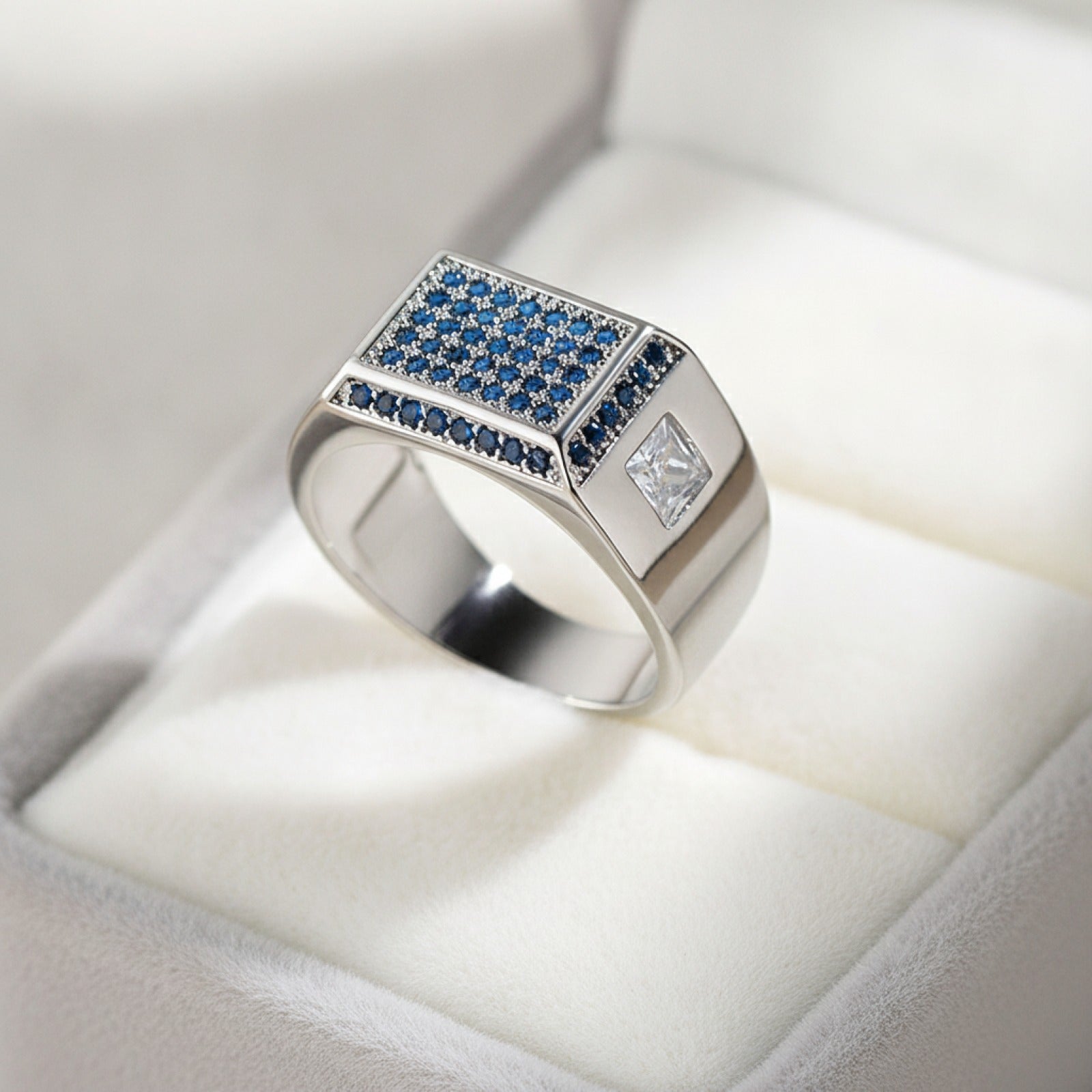 Bague Cœur Large Argentée pour Couple - Bijou Zircon Blanc pour Fiançailles & Mariage