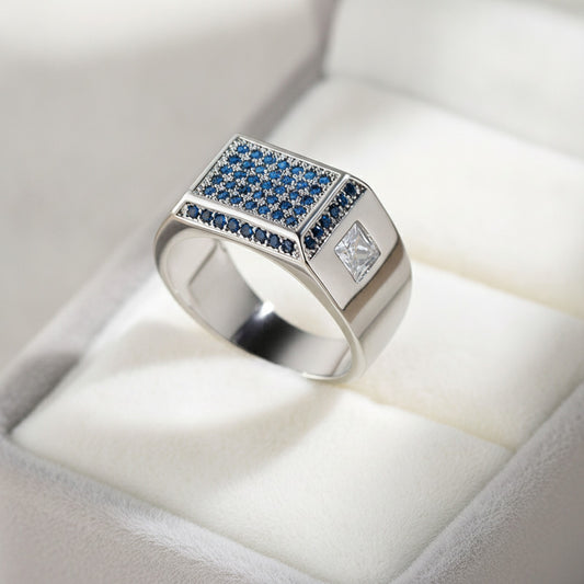 Bague Cœur Large Argentée pour Couple - Bijou Zircon Blanc pour Fiançailles & Mariage
