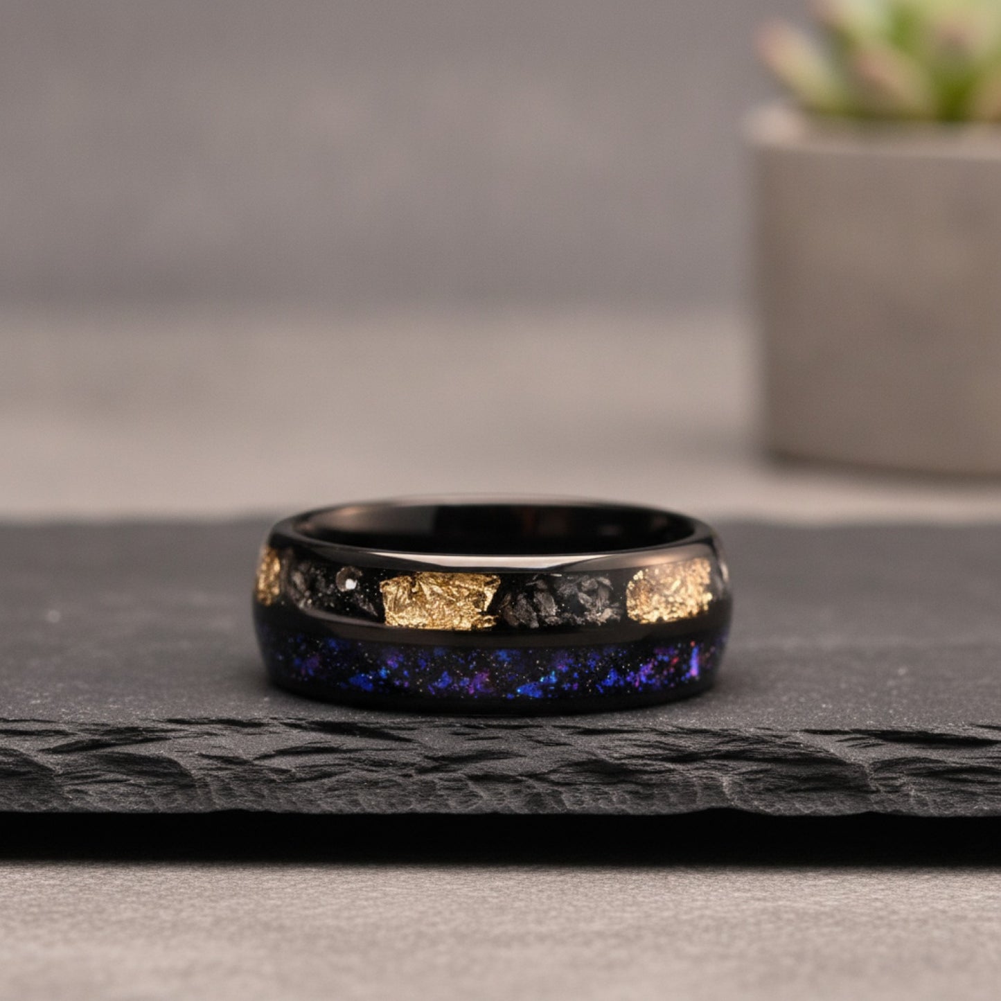 Bague Homme Galaxy 8mm en Carbure de Tungstène Noir - Alliance & Fiançailles Confort