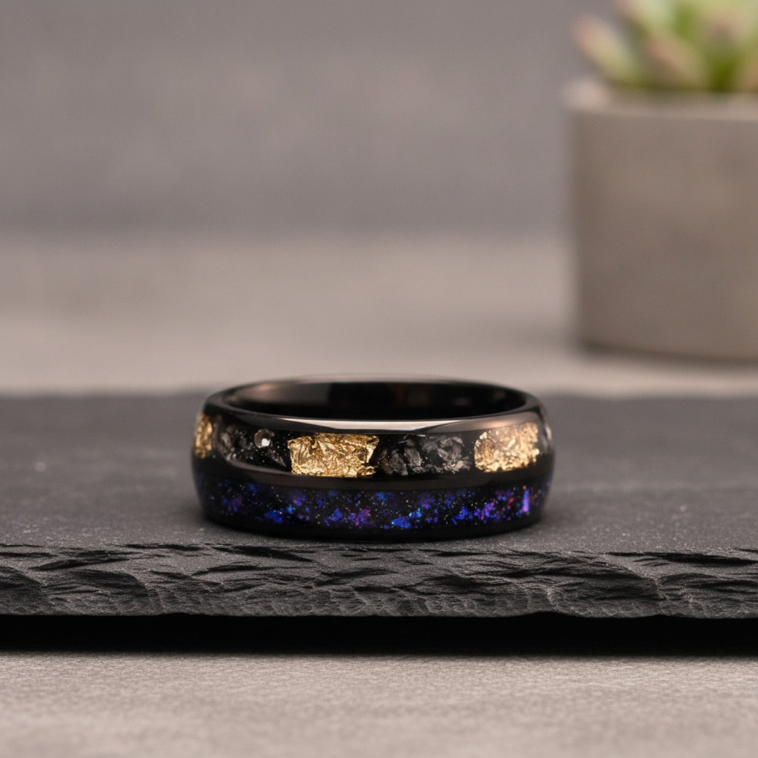 Bague Homme Galaxy 8mm en Carbure de Tungstène Noir - Alliance & Fiançailles Confort