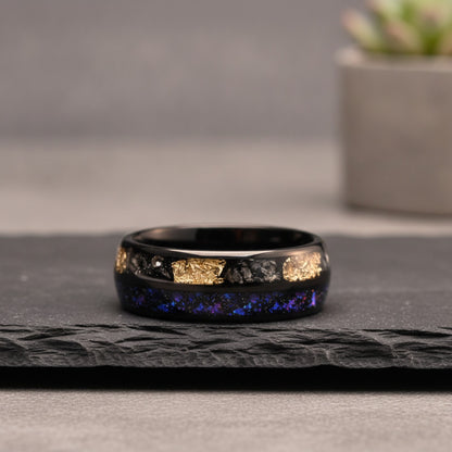 Bague Homme Galaxy 8mm en Carbure de Tungstène Noir - Alliance & Fiançailles Confort