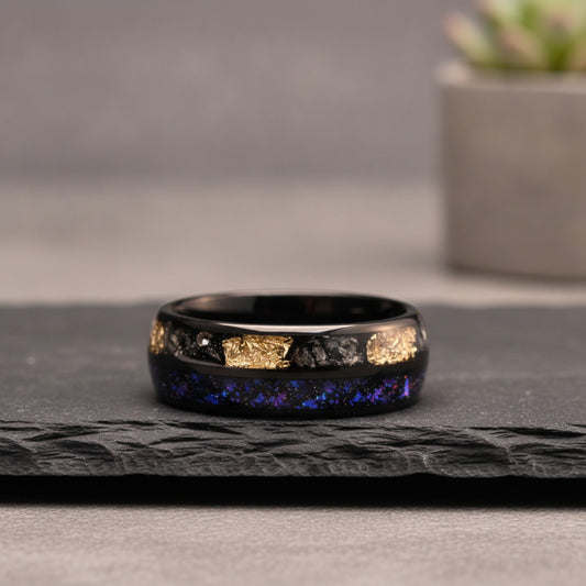 Bague Homme Galaxy 8mm en Carbure de Tungstène Noir - Alliance & Fiançailles Confort