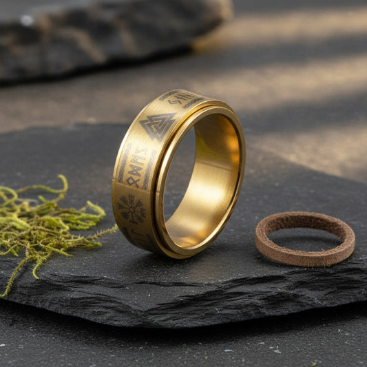 Bague d'Anxiété Viking en Acier Inoxydable pour Homme - Amulette Odin Rune