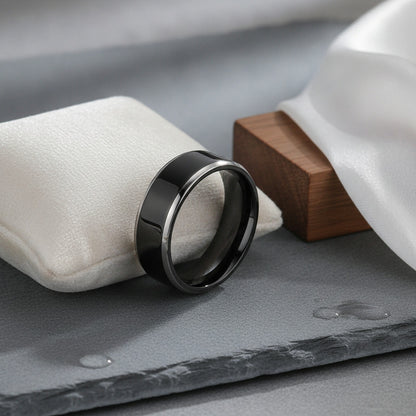Bague en Titane Noir Poli pour Hommes et Femmes - Alliance Luxe pour Couple