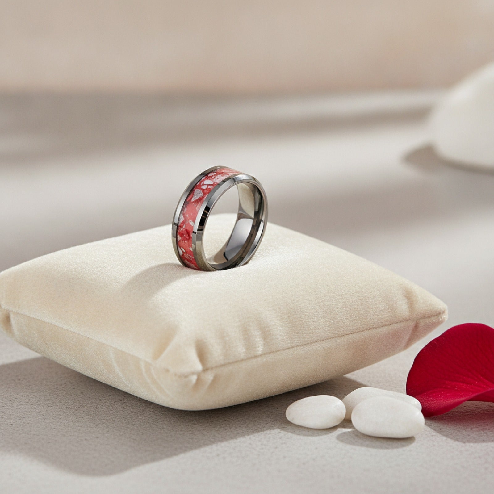 Bague Acier Inoxydable 8mm : Alliance Mariage Pierre Rouge & Blanche - Confort & Style