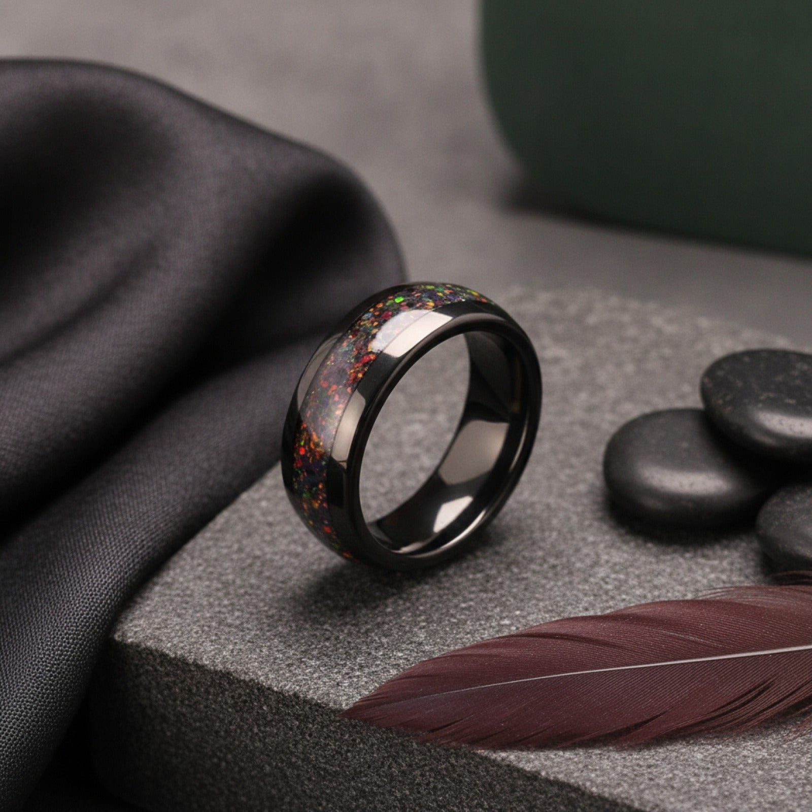 Bague Homme Carbure Tungstène Opale Rouge - Alliance Mariage & Fiançailles
