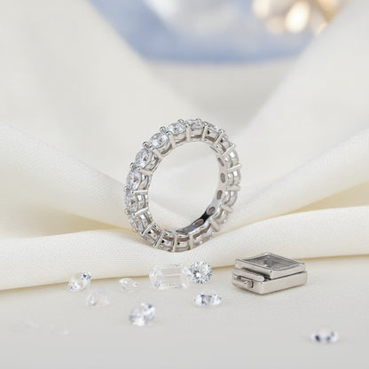 Bague en Moissanite Véritable Argent Sterling S925 pour Femme - Bijou Fin Plaqué Pt950