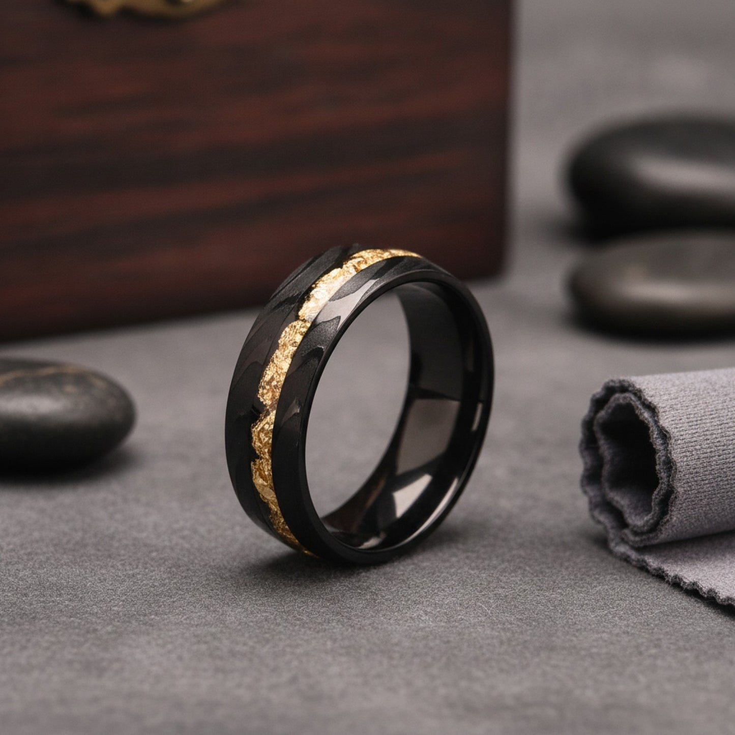 Bague Damas Noire 8mm pour Homme - Alliance de Mariage et Fiançailles