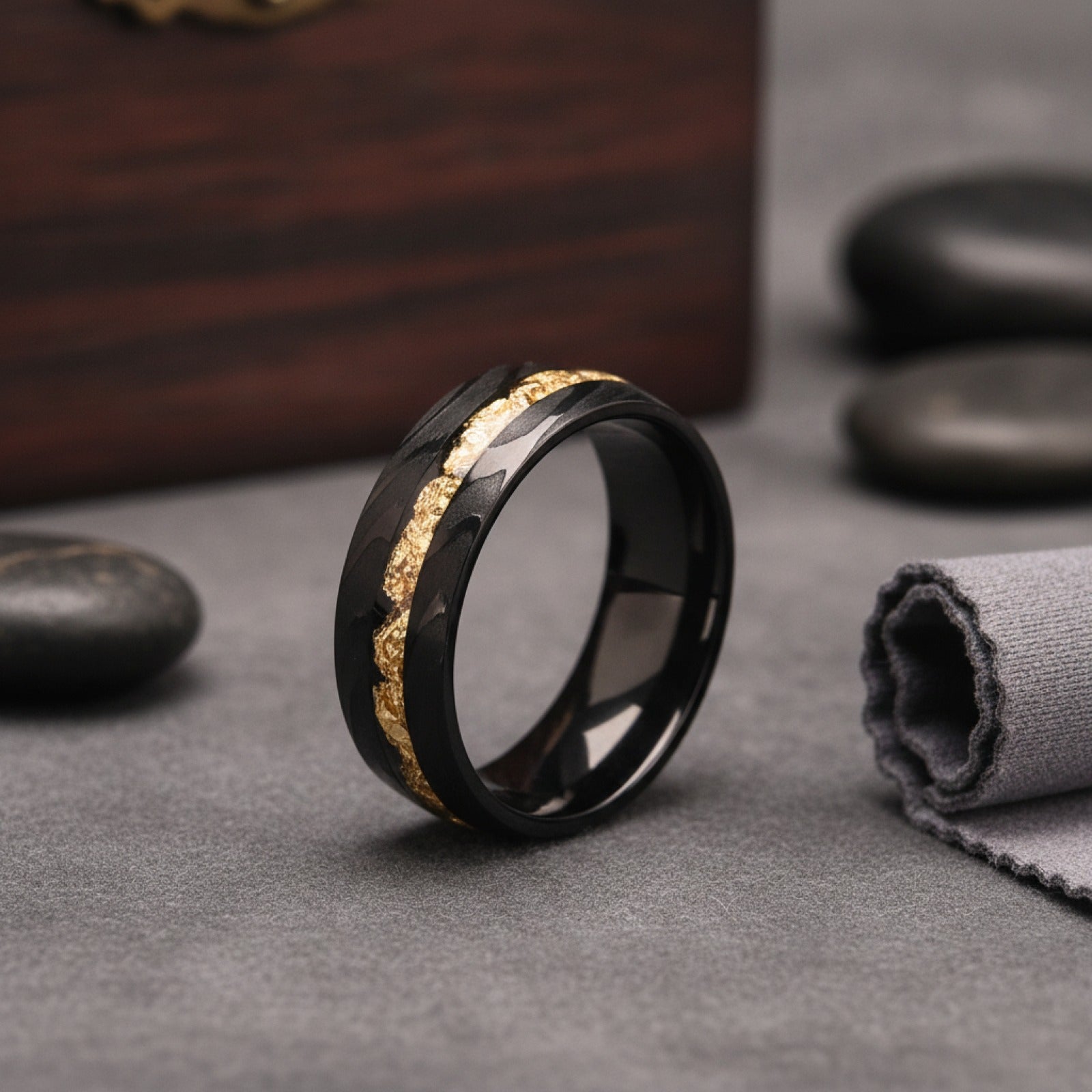 Bague Damas Noire 8mm pour Homme - Alliance de Mariage et Fiançailles
