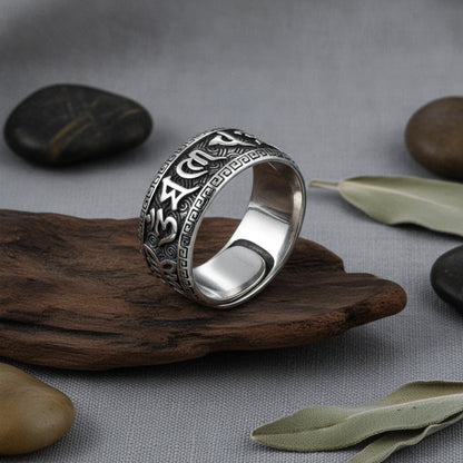 Bague Argent 925 Homme Réglable - Style Rétro Bouddhiste Om Mani Padme Hum