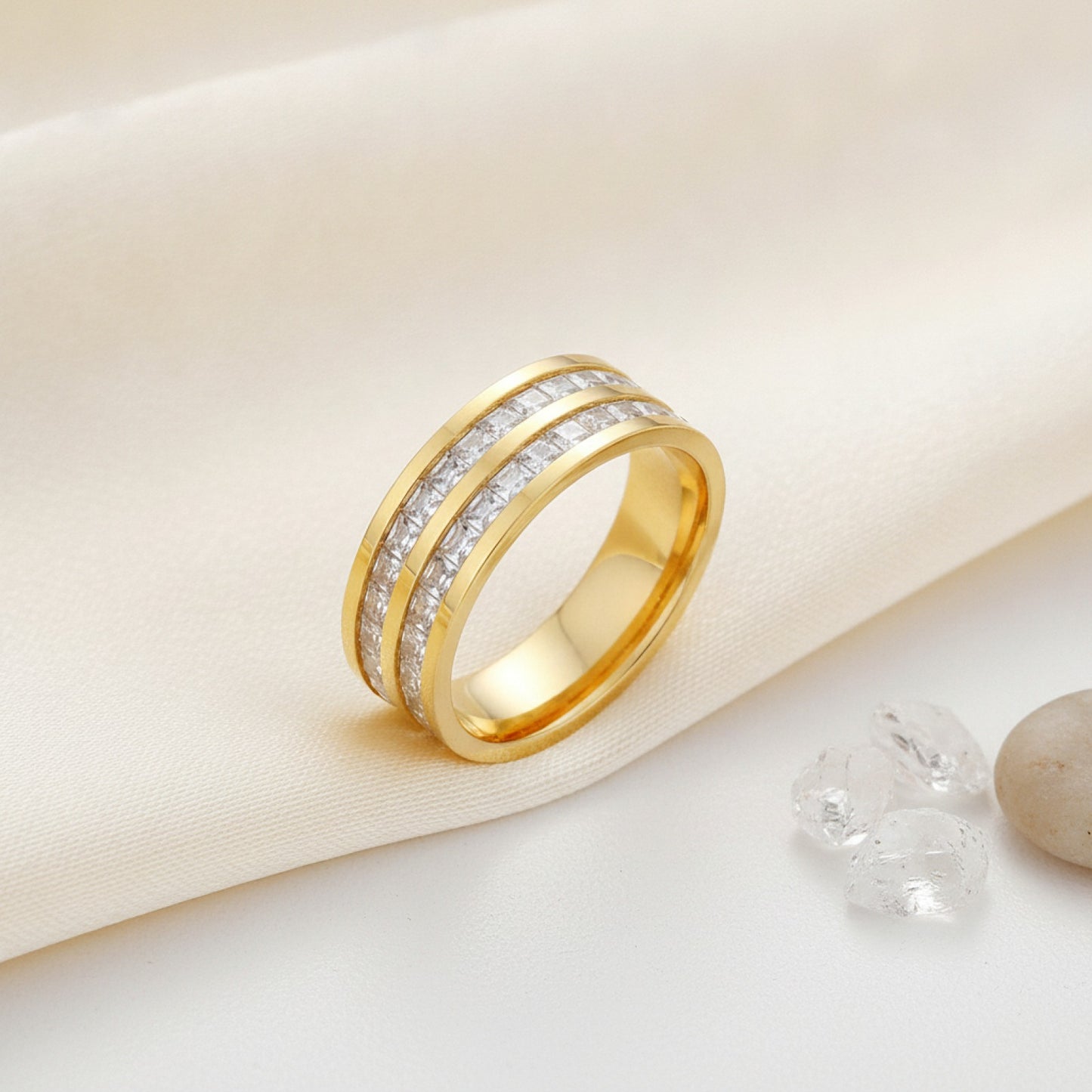 Bague Acier Inoxydable Or & Argent Sertie Zircone - Unisexe 4mm/8mm